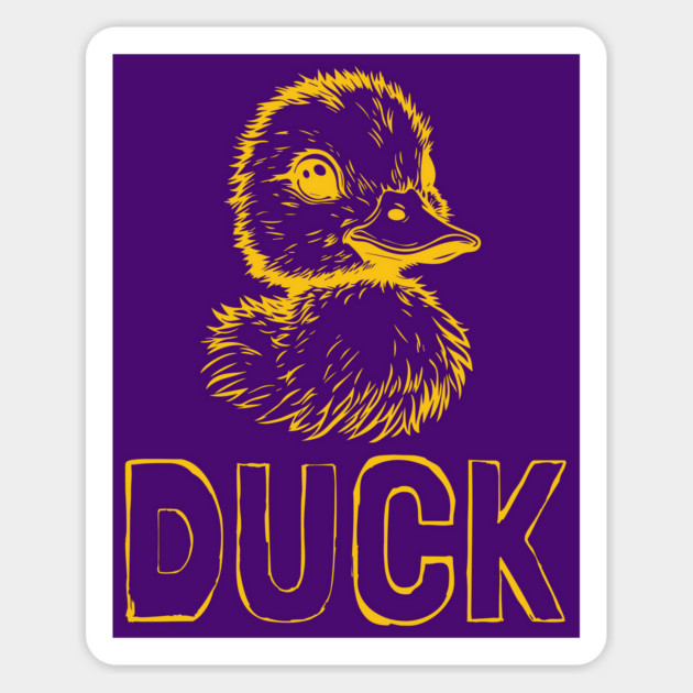 Cool Yellow Duck Line Art with Grunge Text - Stylish Animal Typography Magnet by TuncGK