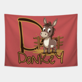 Cool Brown Donkey with Letter D - Trendy Animal Alphabet Design Tapestry