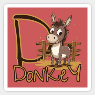 Cool Brown Donkey with Letter D - Trendy Animal Alphabet Design Sticker
