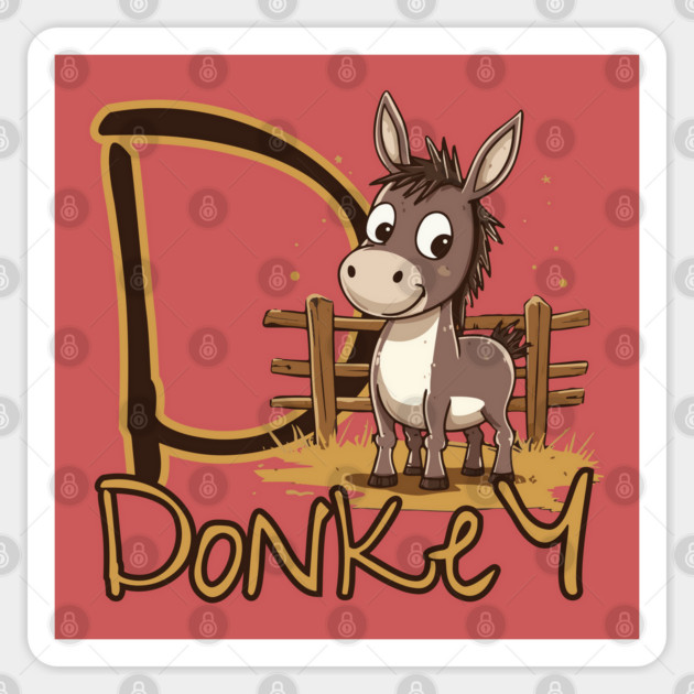 Cool Brown Donkey with Letter D - Trendy Animal Alphabet Design Sticker by TuncGK