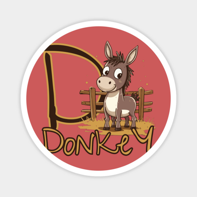Cool Brown Donkey with Letter D - Trendy Animal Alphabet Design Magnet by TuncGK