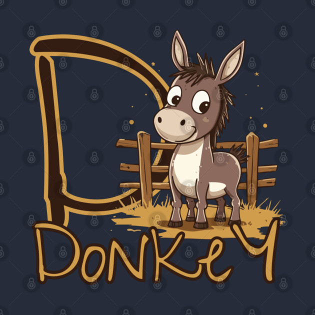 Cool Brown Donkey with Letter D - Trendy Animal Alphabet Design by TuncGK