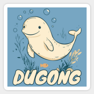 Cute Dugong Cartoon with Letter D - Fun Sea Animal Alphabet Design Sticker