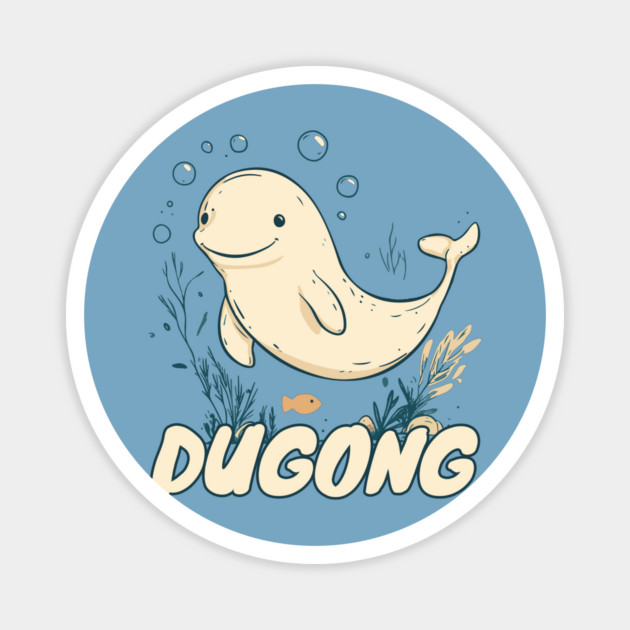 Cute Dugong Cartoon with Letter D - Fun Sea Animal Alphabet Design Magnet by TuncGK
