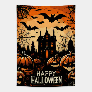 Happy Halloween - Dark Edition - Old Movie Poster Style Tapestry