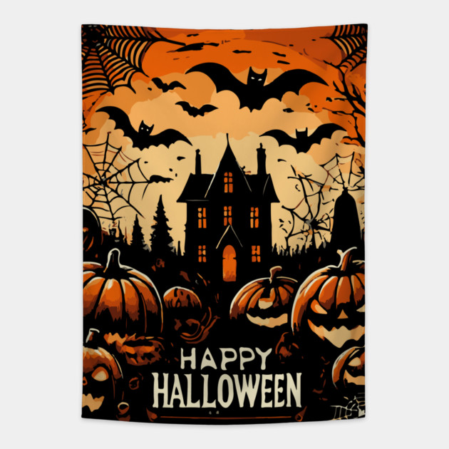 Happy Halloween - Dark Edition - Old Movie Poster Style Tapestry by TuncGK
