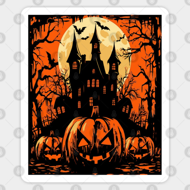 Retro Halloween Haunted House - Movie Poster Style Sticker by TuncGK