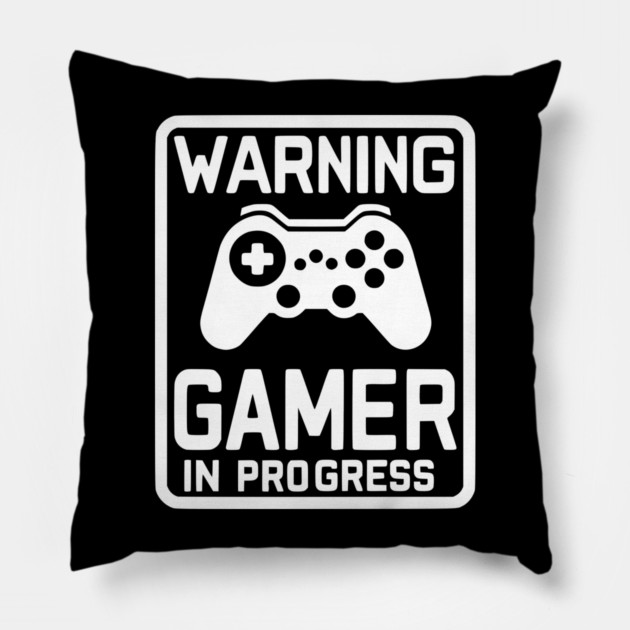 Warning Gamer in Progress Pillow by Frank Ring