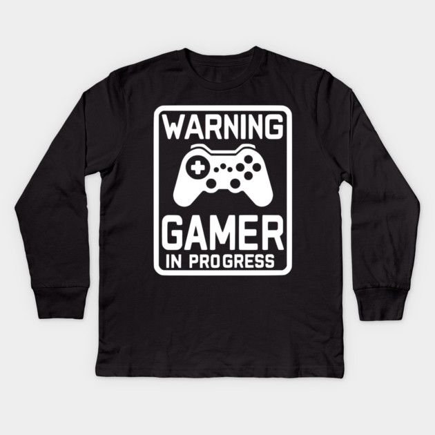 Warning Gamer in Progress Kids Long Sleeve T-Shirt by Frank Ring