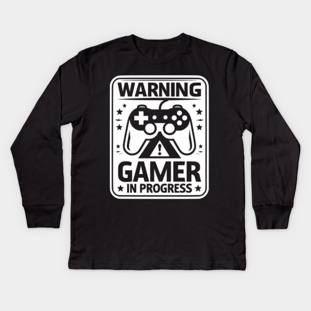 Warning Gamer in Progress Kids Long Sleeve T-Shirt by Frank Ring