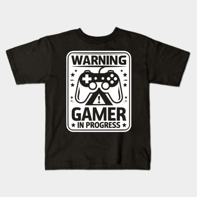 Warning Gamer in Progress Kids T-Shirt by Frank Ring