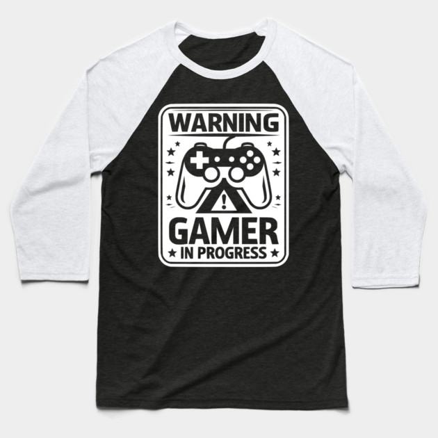Warning Gamer in Progress Baseball T-Shirt by Frank Ring