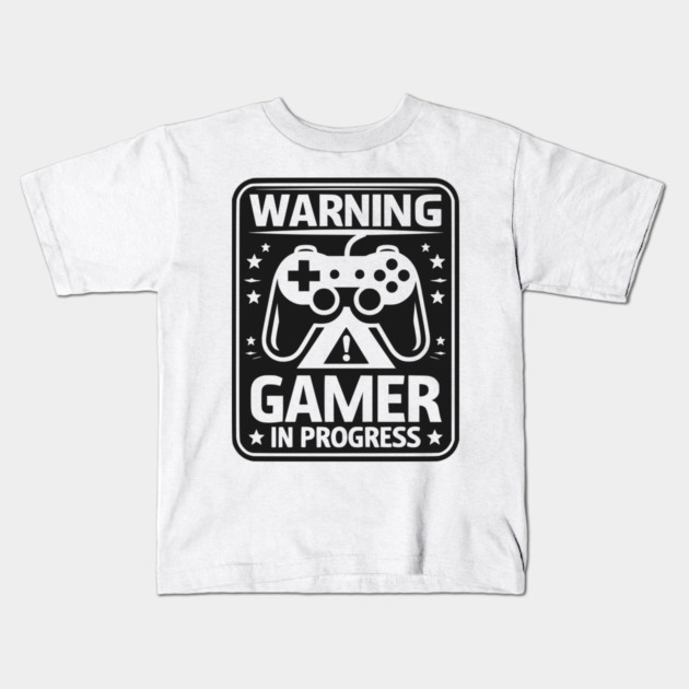 Warning Gamer in Progress Kids T-Shirt by Frank Ring