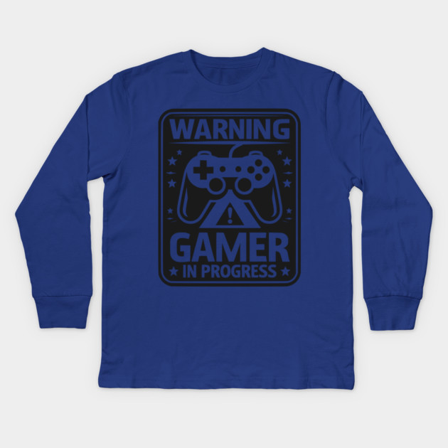 Warning Gamer in Progress Kids Long Sleeve T-Shirt by Frank Ring