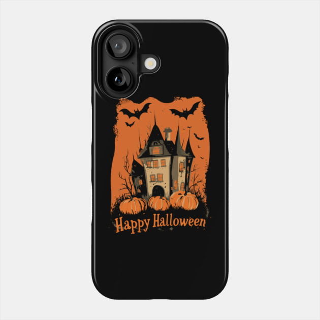 Hipster Halloween Haunted House & Pumpkins Silhouette Design Phone Case by TuncGK