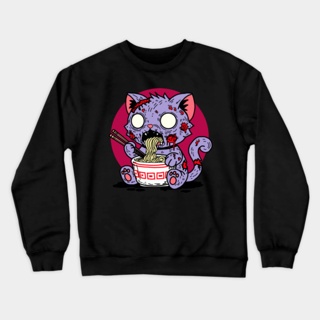 Ramen Cat Zombie Crewneck Sweatshirt by H. R. Sinclair