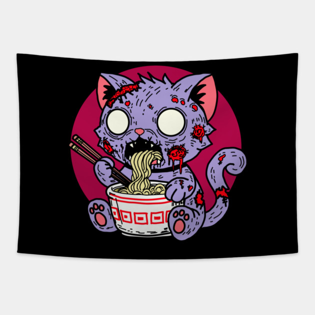 Ramen Cat Zombie Tapestry by H. R. Sinclair