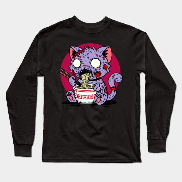 Ramen Cat Zombie Long Sleeve T-Shirt by H. R. Sinclair