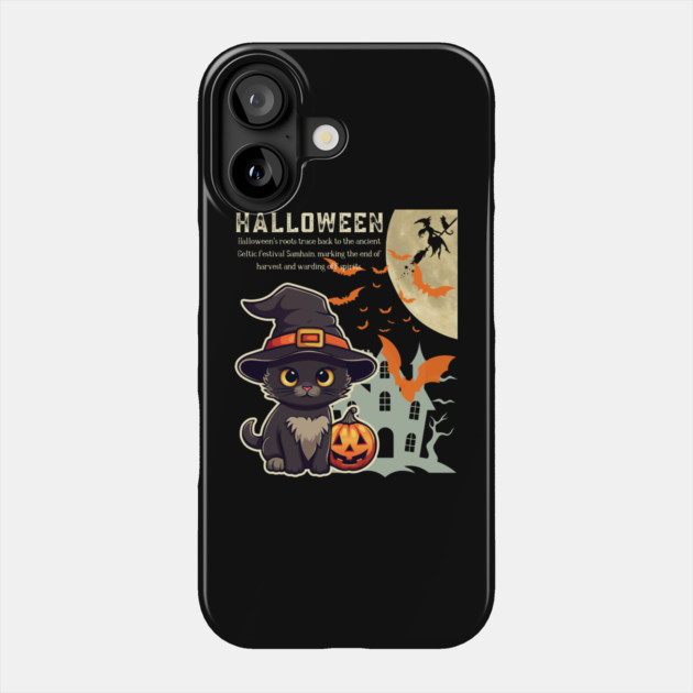 Witch Cat Celebrating Halloween - Infographic Dark Chic for Girls and Kids Phone Case by TuncGK