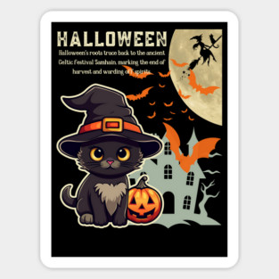 Witch Cat Celebrating Halloween - Infographic Dark Chic for Girls and Kids Sticker