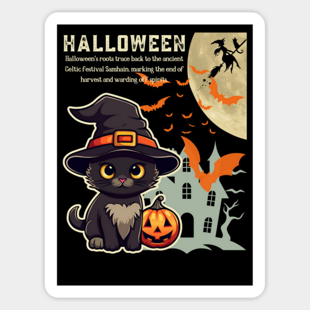 Witch Cat Celebrating Halloween - Infographic Dark Chic for Girls and Kids Magnet by TuncGK