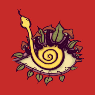 Weird Eye with Mushrooms and Snake Iris - Fall Fantasy Art T-Shirt