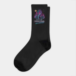 City of Dragons Underground Cyberpunk Neon Design Socks