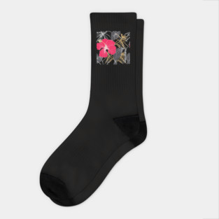 Tropical exotic flowers and leaves Socks