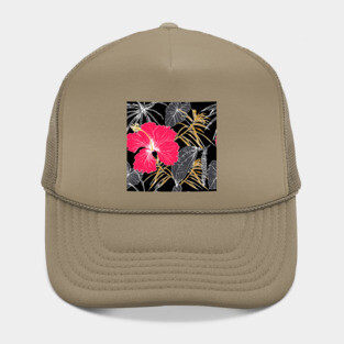 Tropical exotic flowers and leaves Hat