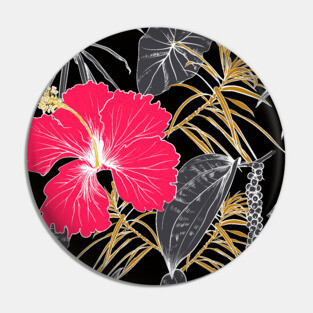 Tropical exotic flowers and leaves Pin