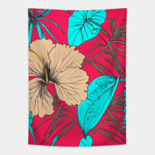 Tropical exotic flowers and leaves Tapestry