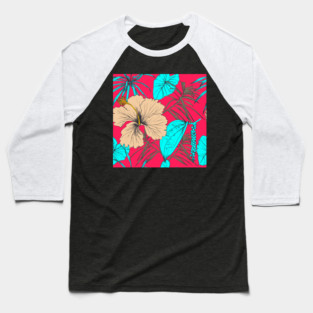 Tropical exotic flowers and leaves Baseball T-Shirt