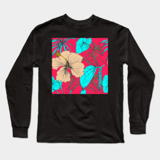 Tropical exotic flowers and leaves Long Sleeve T-Shirt