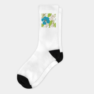 Tropical exotic flowers and leaves Socks