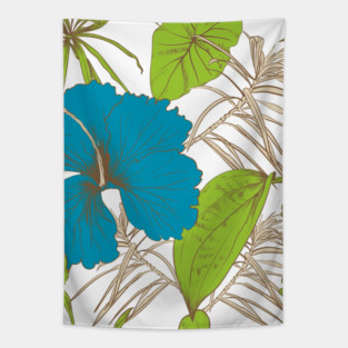 Tropical exotic flowers and leaves Tapestry