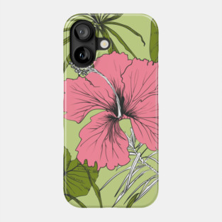 Tropical exotic flowers and leaves Phone Case
