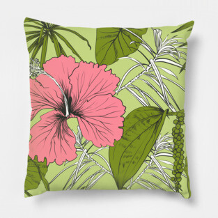 Tropical exotic flowers and leaves Pillow