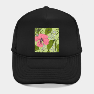 Tropical exotic flowers and leaves Hat