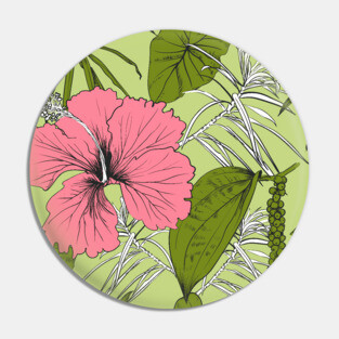 Tropical exotic flowers and leaves Pin