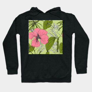 Tropical exotic flowers and leaves Hoodie