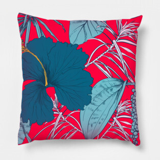 Tropical exotic flowers and leaves Pillow