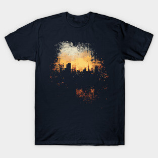 Futuristic Grunge City Silhouette - Postmodern Chaos T-Shirt