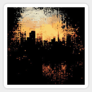 Futuristic Grunge City Silhouette - Postmodern Chaos Sticker