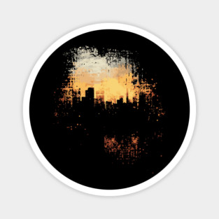 Futuristic Grunge City Silhouette - Postmodern Chaos Magnet