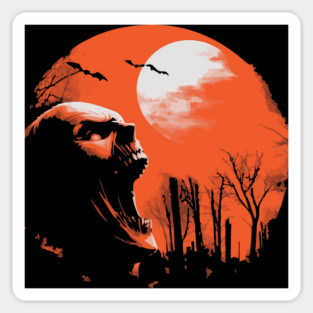 Spooky Skeleton Silhouette - Retro Moonlit Halloween Sticker