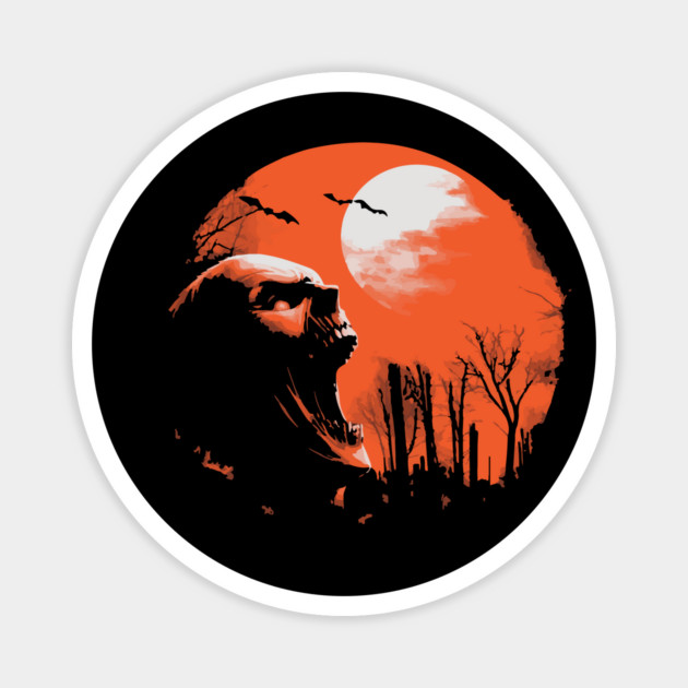 Spooky Skeleton Silhouette - Retro Moonlit Halloween Magnet by TuncGK