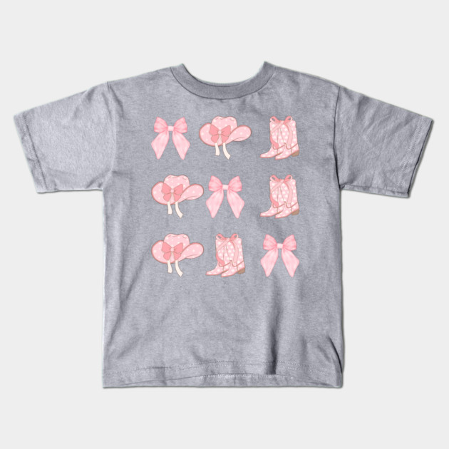 Coquette Pink Bow Cowboy Boots Kids T-Shirt by JessArty