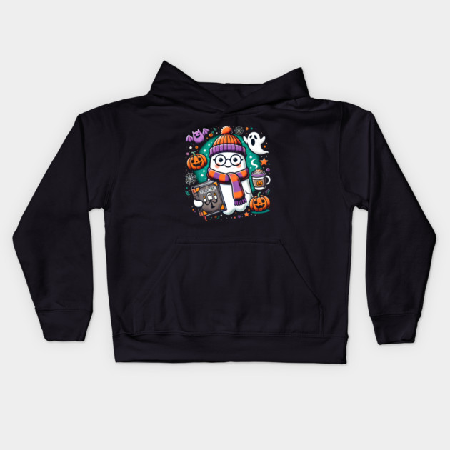 Cute Funny Halloween Geek Ghost Kids Hoodie by logiamerch
