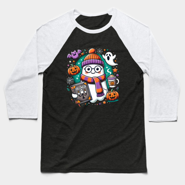 Cute Funny Halloween Geek Ghost Baseball T-Shirt by logiamerch