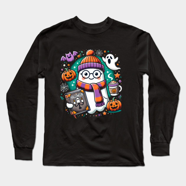 Cute Funny Halloween Geek Ghost Long Sleeve T-Shirt by logiamerch